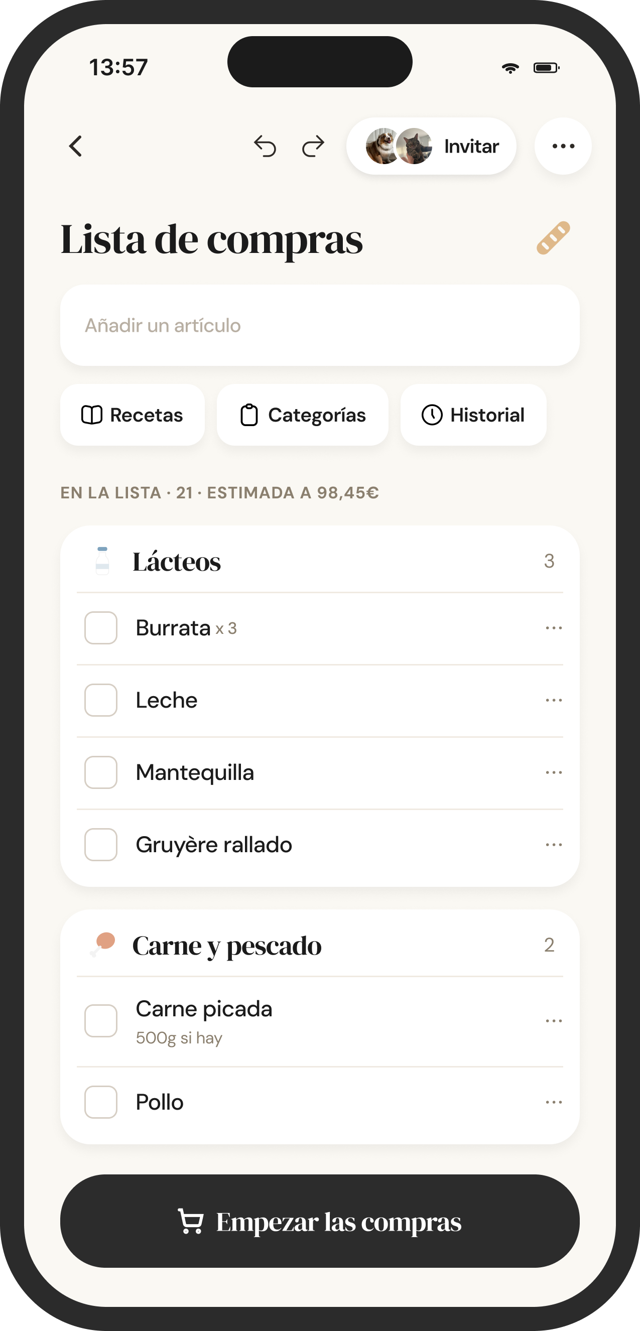 Lista de la compra ordenada por pasillo