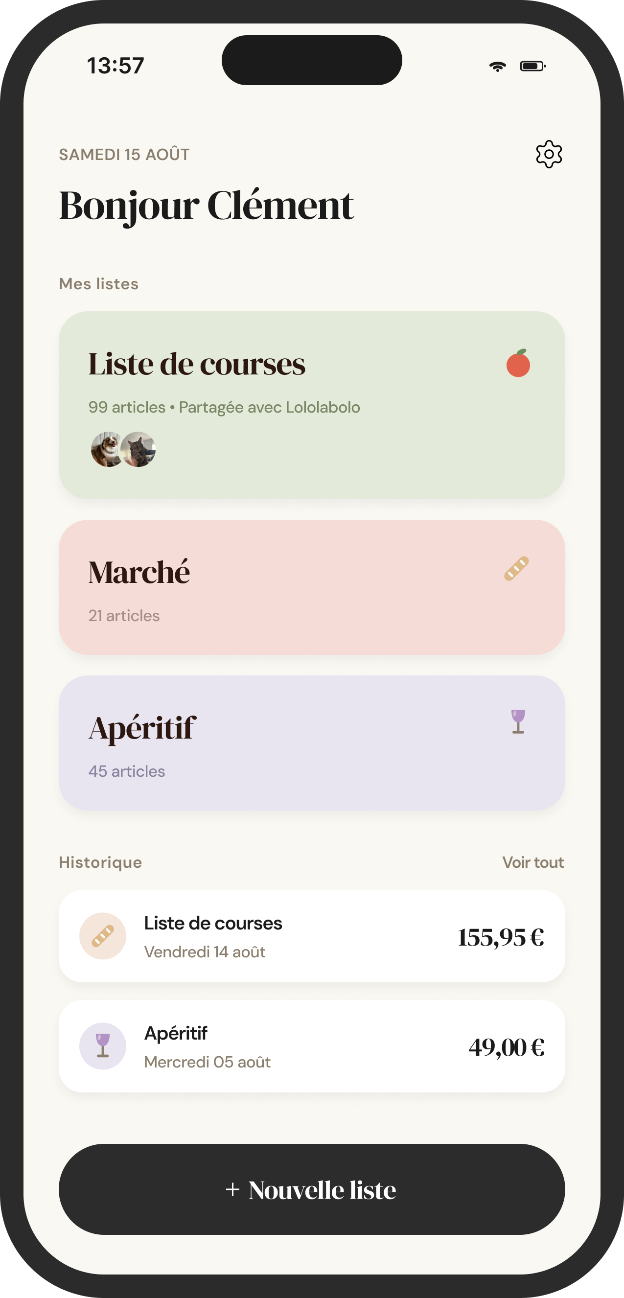 Écran d’accueil Listeno