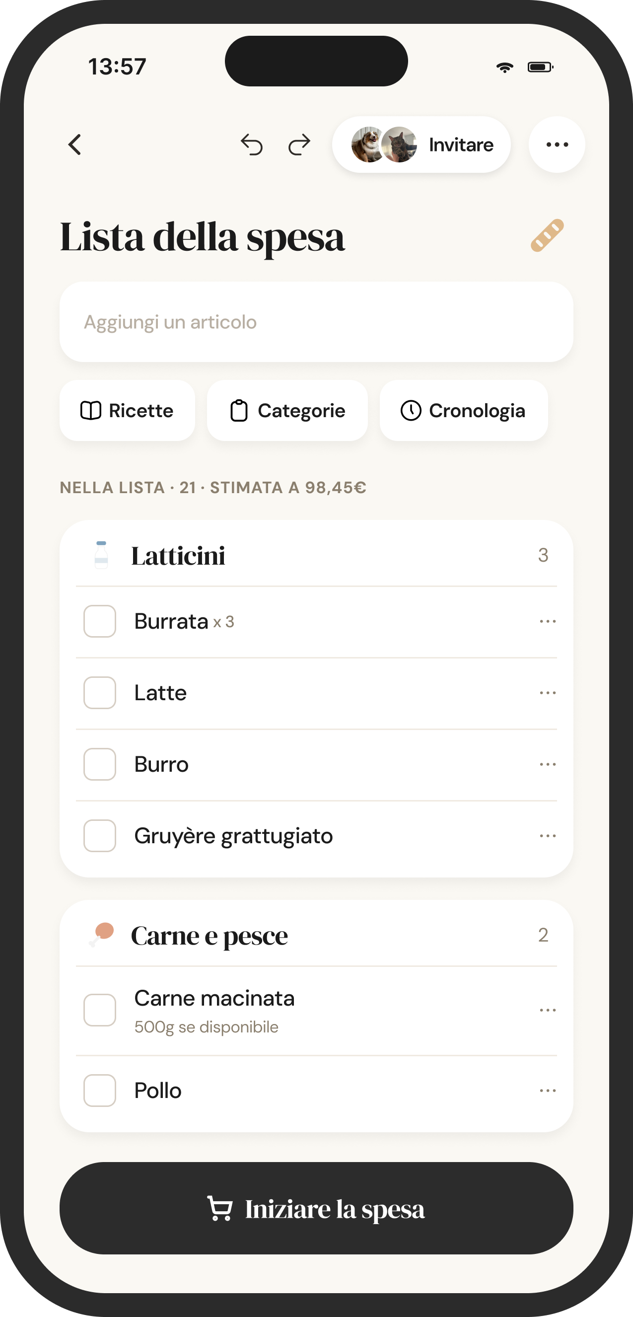 Lista della spesa ordinata per corsia