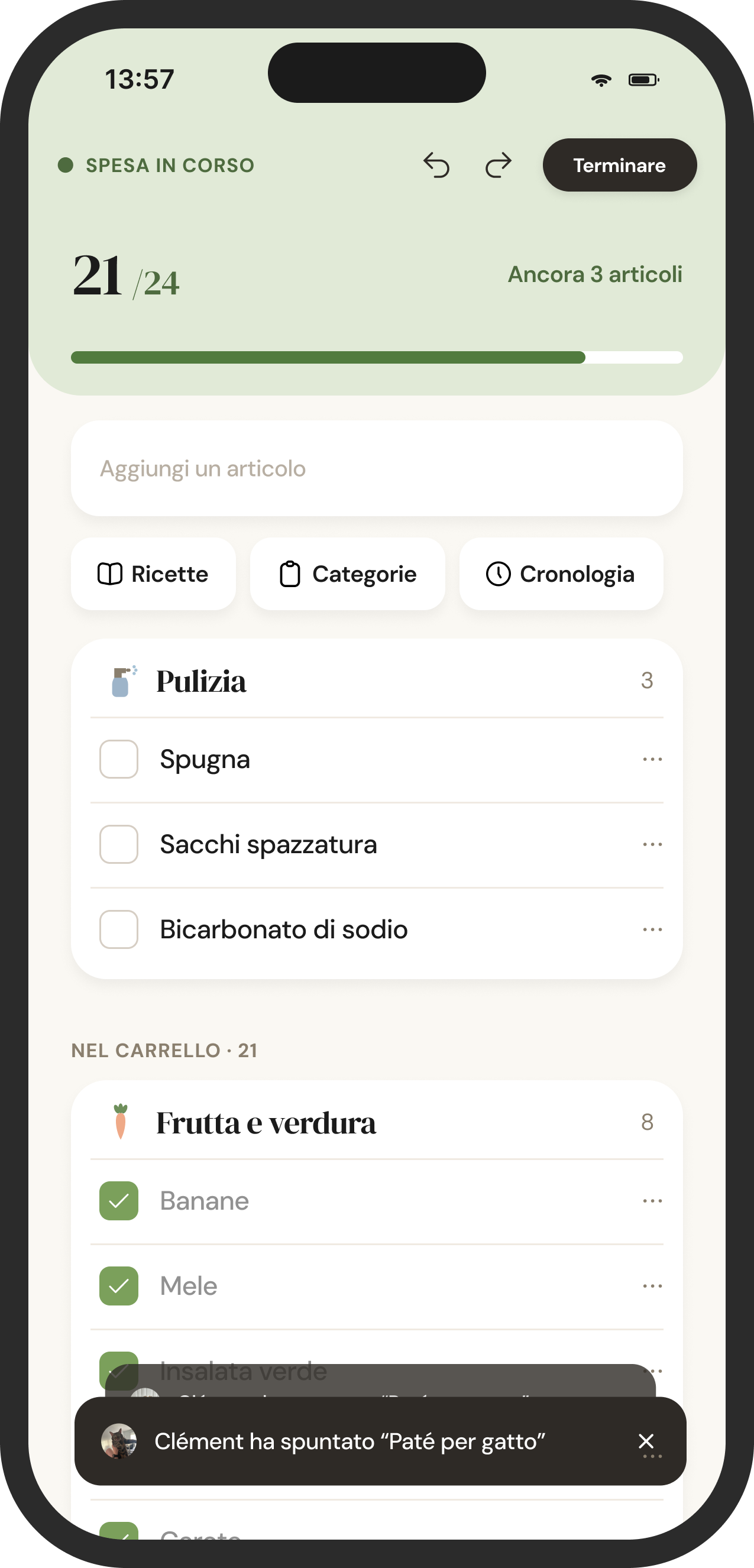 Spesa in corso, articoli spuntati man mano