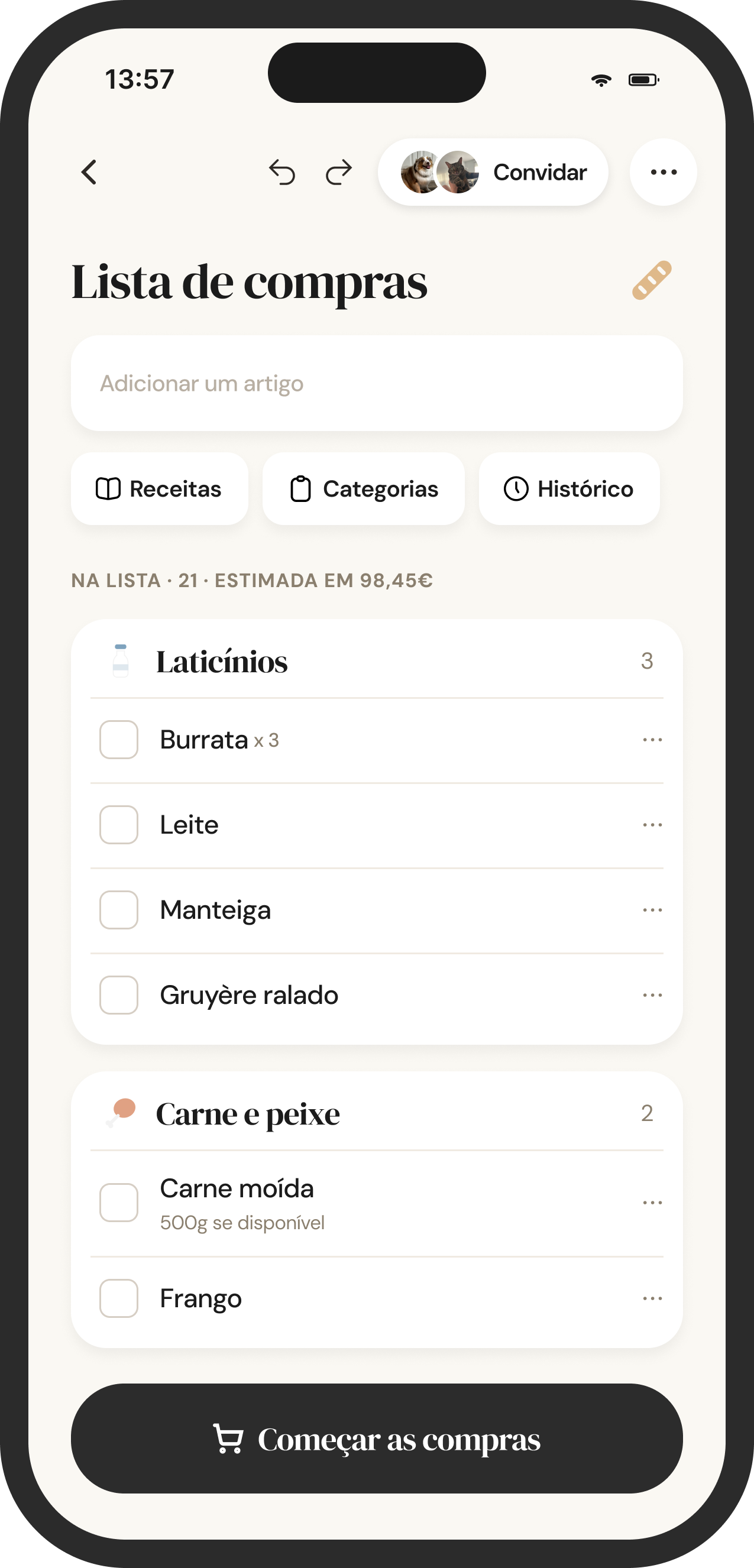 Lista de compras organizada por corredor